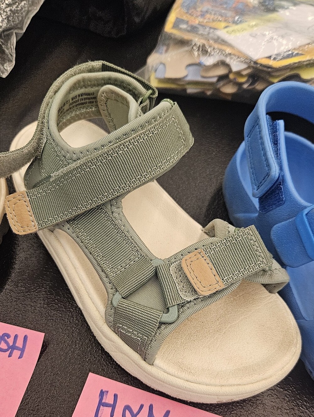 H&M Olive Green Adjustable Strap Kids Sandals with Tan Accents